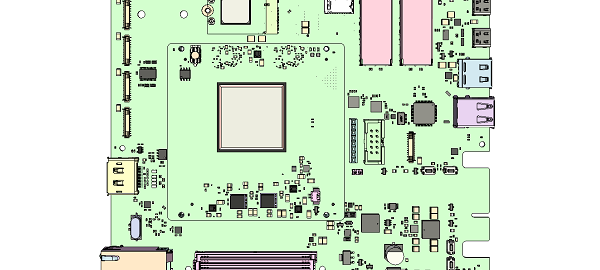 Rendering of Critical Link's MitySOM-A5E Development Kit featuring the 32mm x 32mm package Altera Agilex 5 FPGA